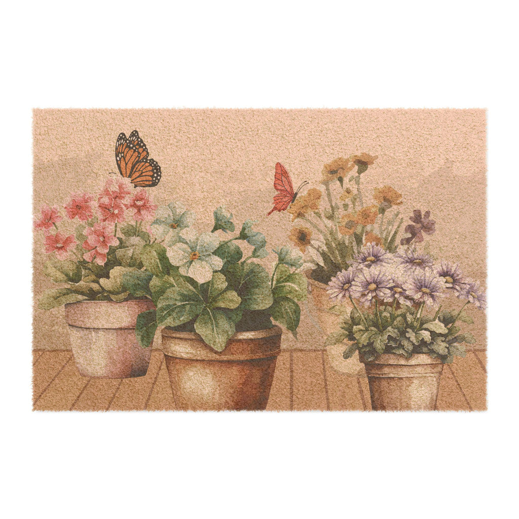 Potted Flower and Butterfly Doormat | Cottage Charm Entryway Rug