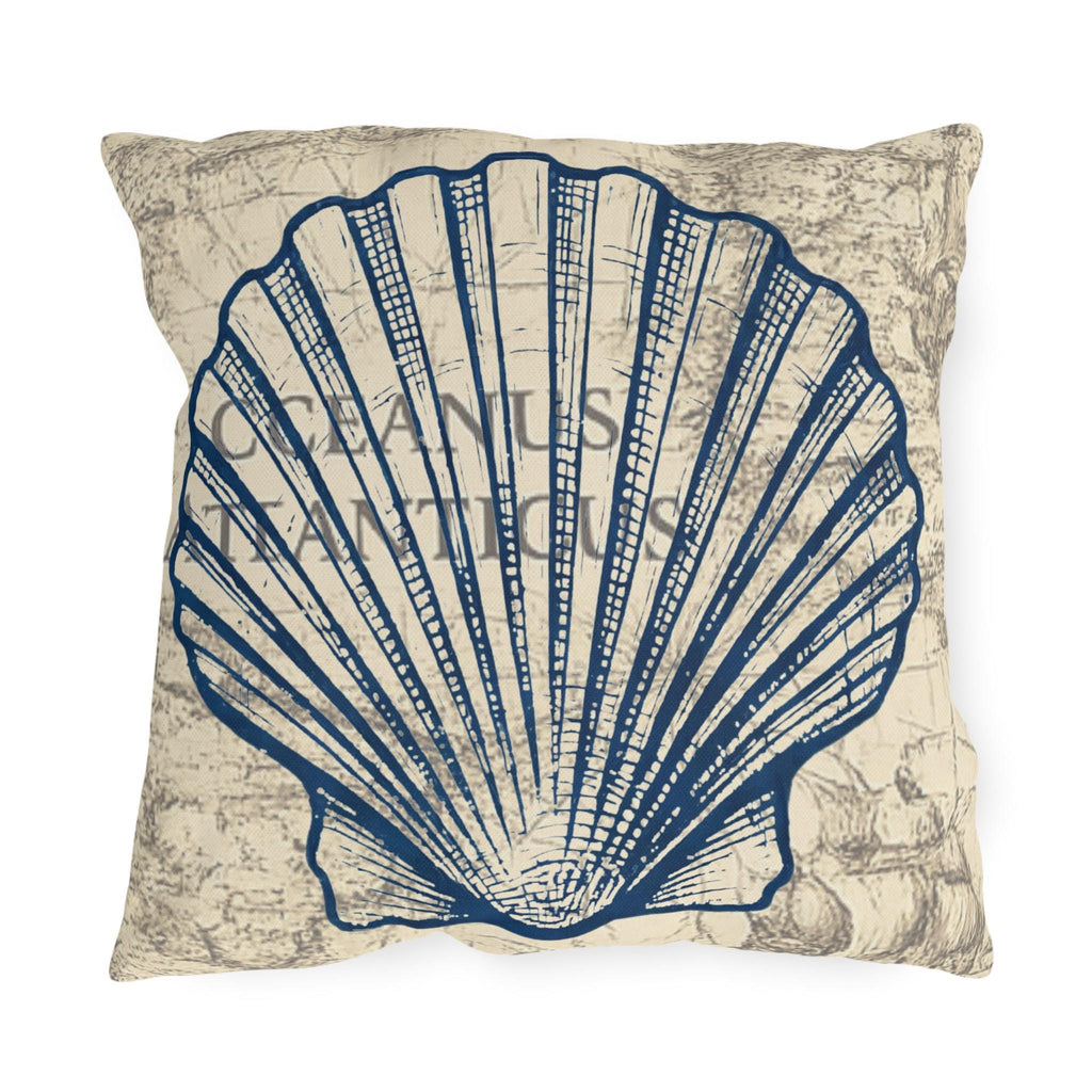 Nautical Blue Shell Pillow | Coastal Seaside Accent, Beach Porch Decor