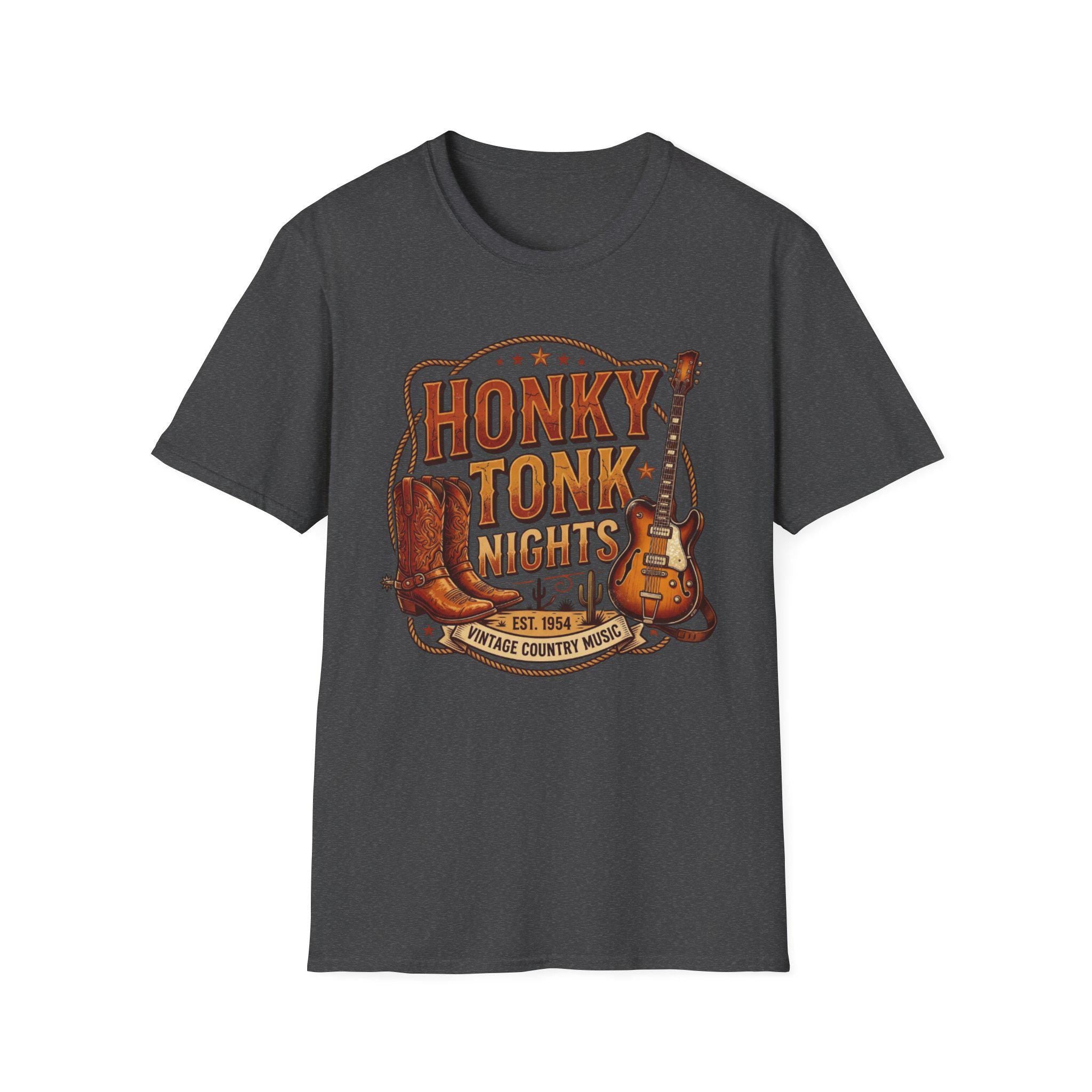 Honky Tonk Nights T-Shirt | Vintage Cowboy Boots Guitar Country Music Tee