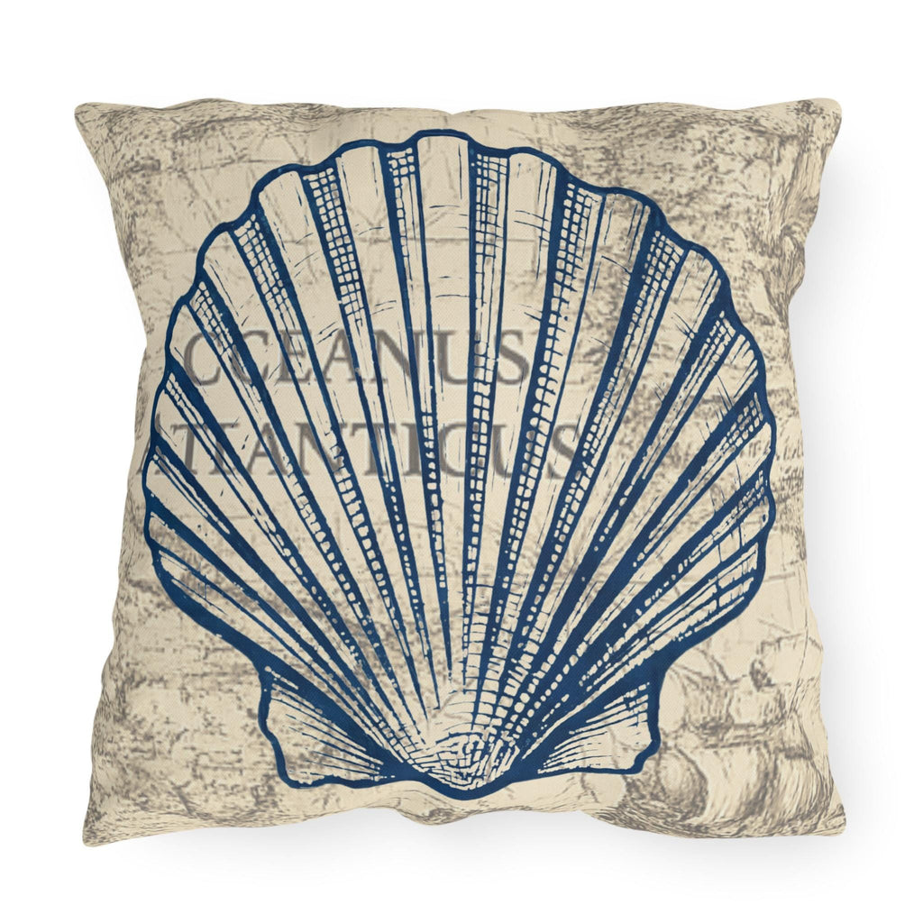 Nautical Blue Shell Pillow | Coastal Seaside Accent, Beach Porch Decor