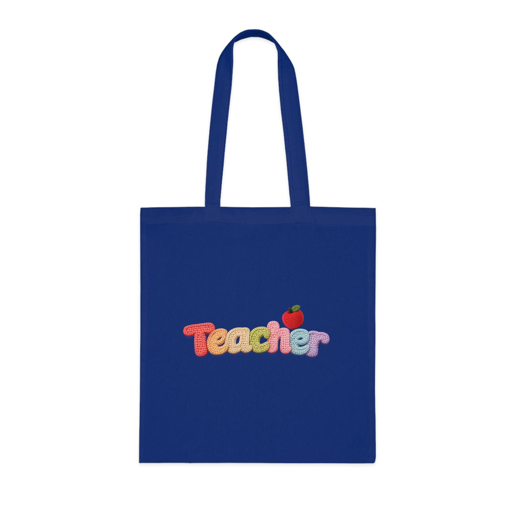 Teacher Tote Bag | Rainbow Letter Apple Design, Cotton Canvas