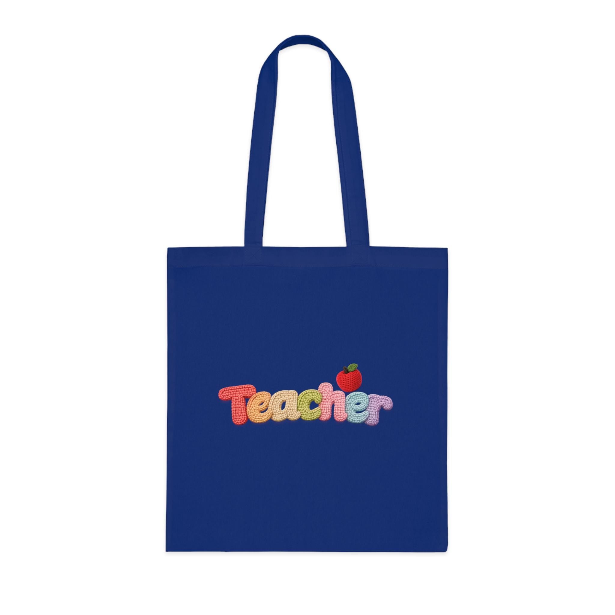 Teacher Tote Bag | Rainbow Letter Apple Design, Cotton Canvas