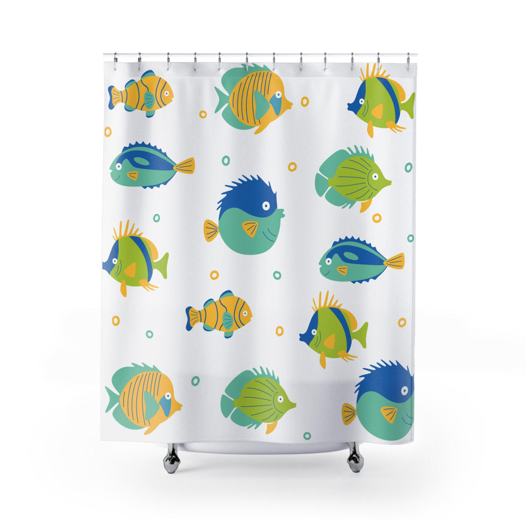 Tropical Fish Pattern Shower Curtain | Colorful Cartoon Fish Bathroom Decor, Kids Bathroom Home Deco, New Home Gift Bathroom Shower Curtain