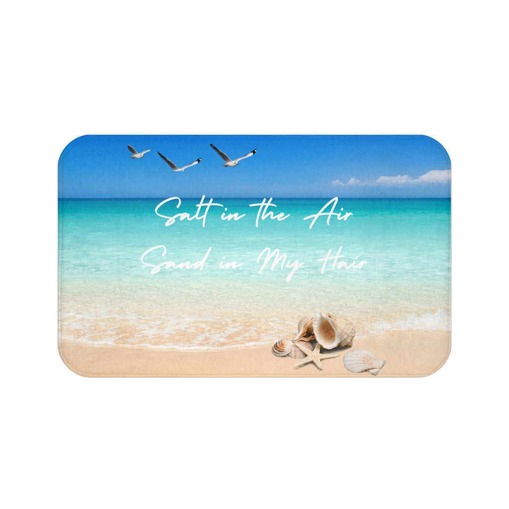 Salt in the Air Beach Scene Bath Mat | Seashells, Ocean Waves, Coastal Décor, Coastal Bathroom Deco, Seaside Bathroom Rug, Housewarming Gift