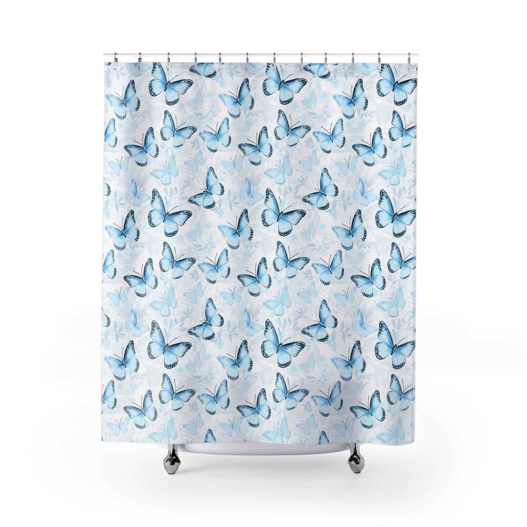 Blue Butterfly Shower Curtain, Aesthetic Bathroom Decor, Morpho Butterfly Bath Curtain, Cottagecore Shower Curtain, Boho Bathroom Decor