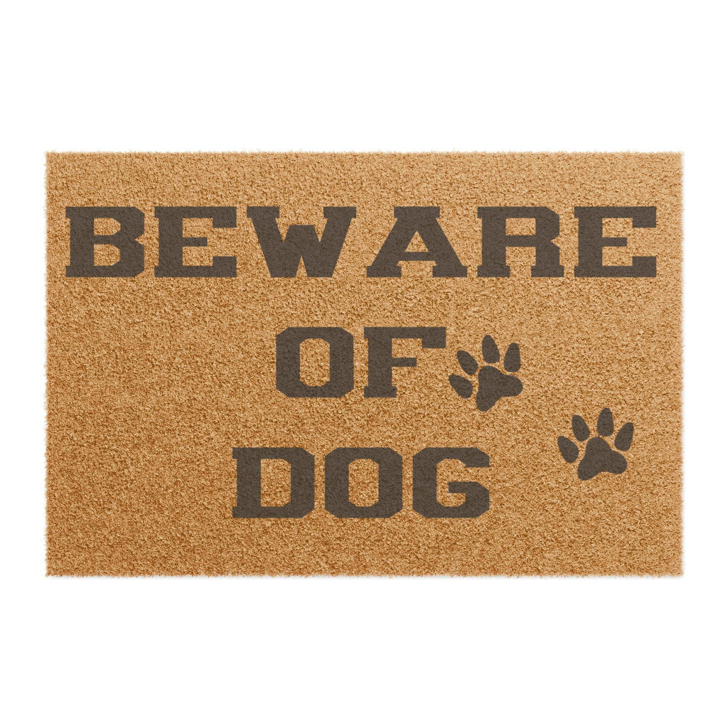 Beware of Dog Coir Doormat | Paw Print Welcome Mat