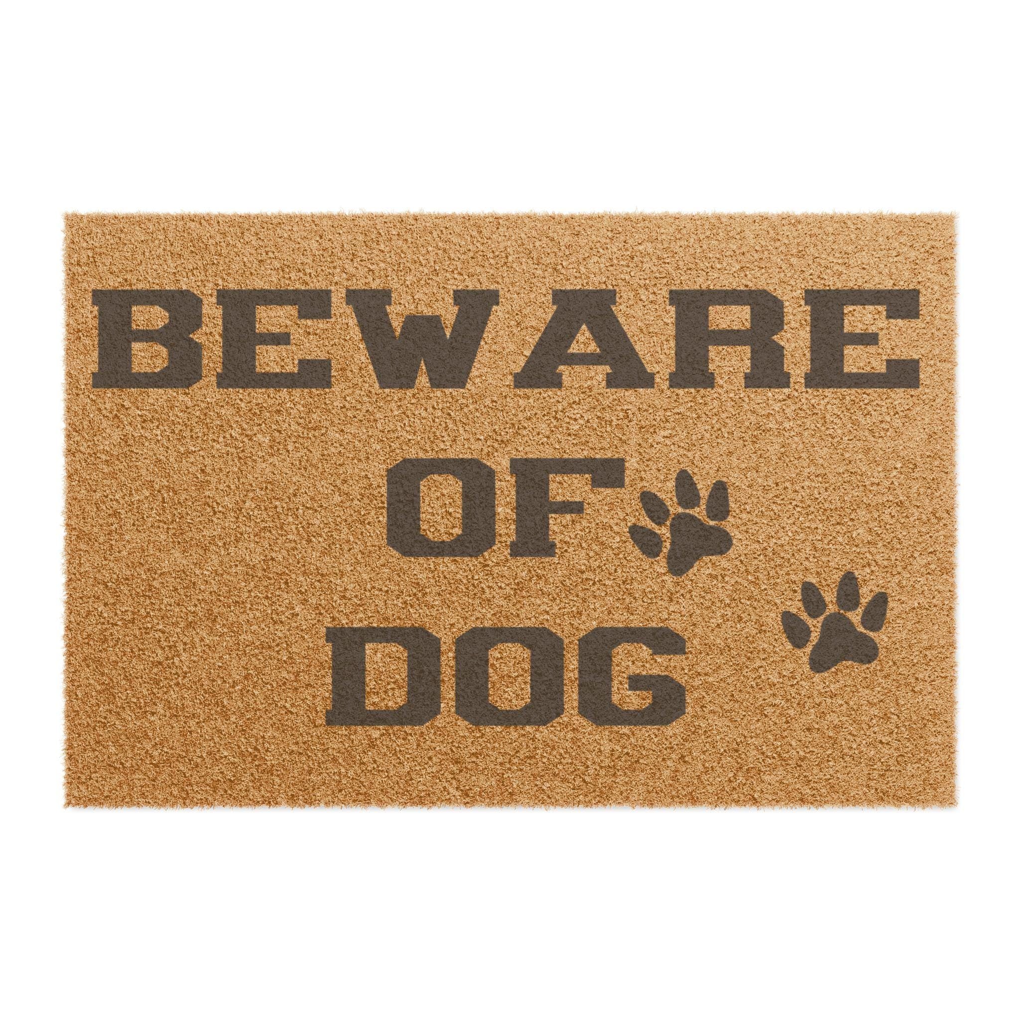 Beware of Dog Coir Doormat | Paw Print Welcome Mat