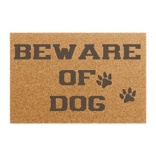 Beware of Dog Coir Doormat | Paw Print Welcome Mat