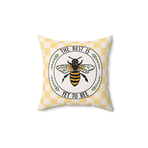 Bee Checkerboard Square Pillow, Cottage-Core Bumblebee Illustration