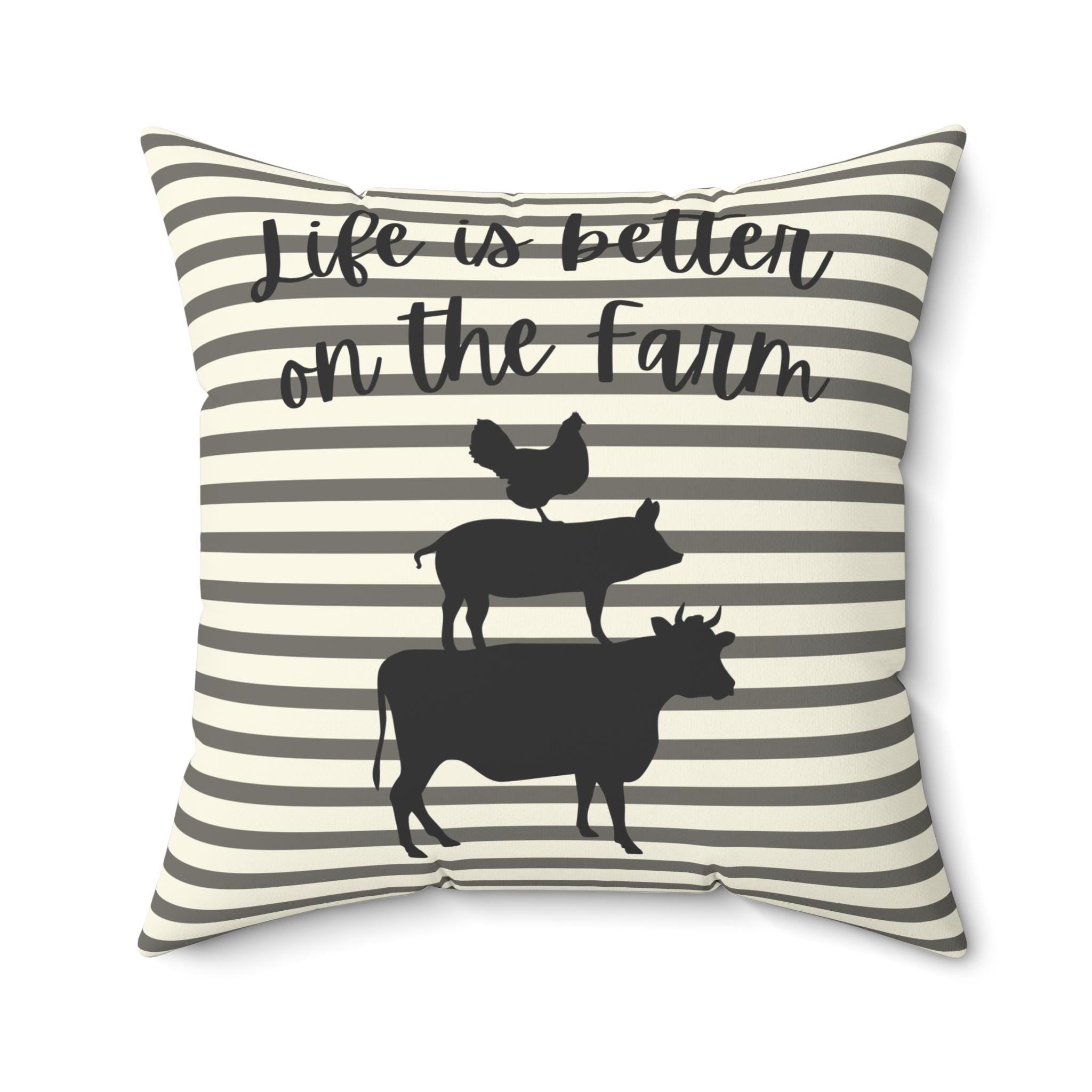 Farm Animal Stack pillow | striped farmhouse decor, "Life is Better on the Farm", County Home Deco, Rustic Farmhouse Pillow, New Home Gift