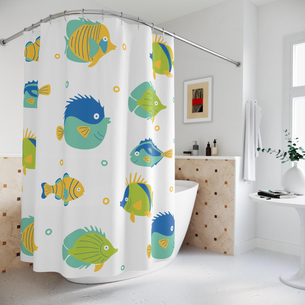 Tropical Fish Pattern Shower Curtain | Colorful Cartoon Fish Bathroom Decor, Kids Bathroom Home Deco, New Home Gift Bathroom Shower Curtain