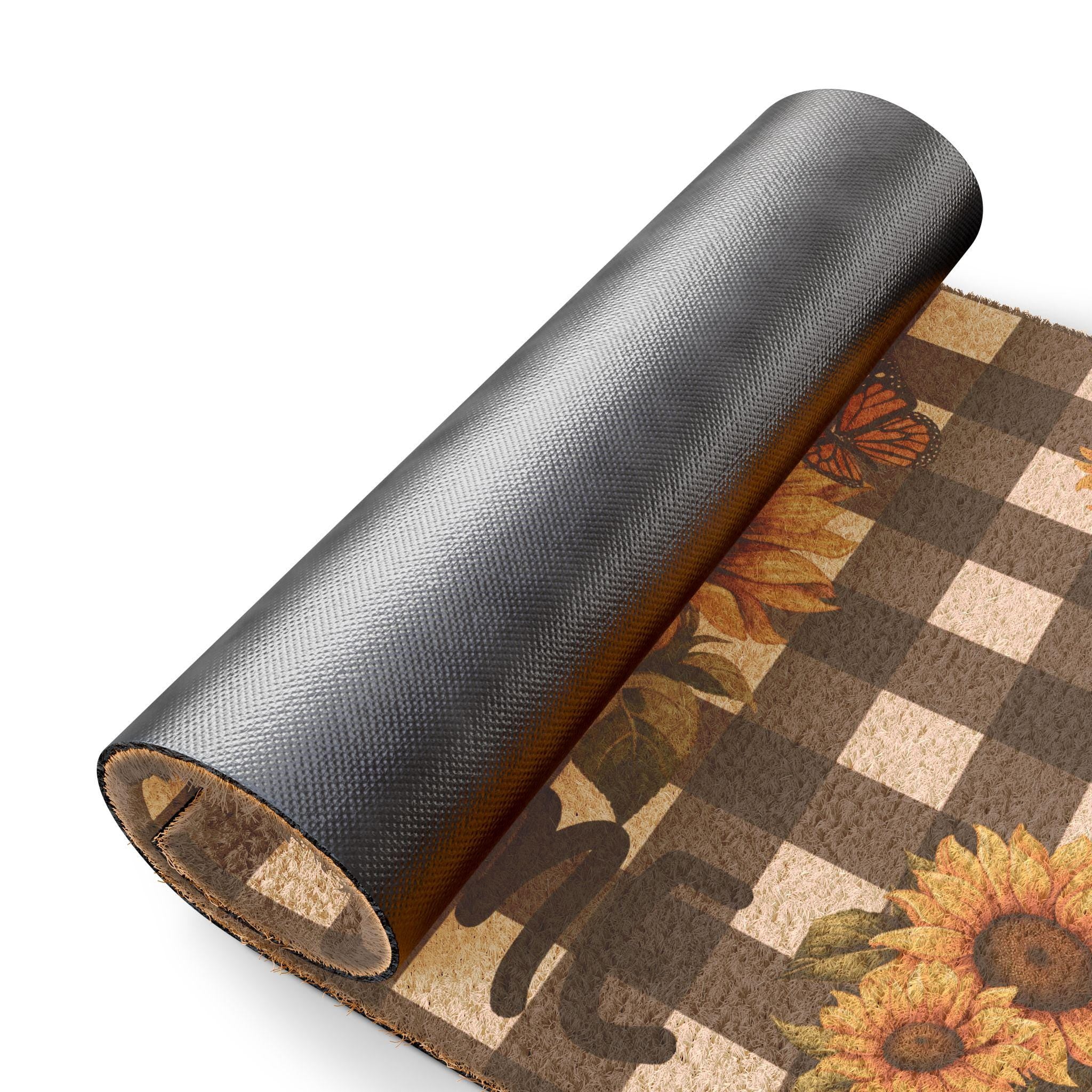 Sunflower Bouquet Doormat | Buffalo Check Welcome Mat, Fall Porch Decor