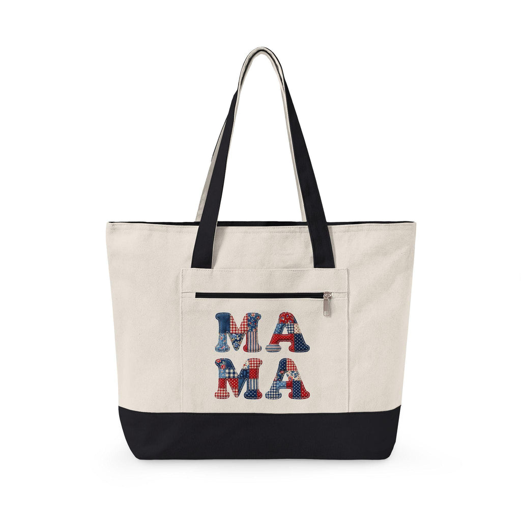 Mama Floral Patchwork Canvas Tote Bag | Zippered Everyday Carryall