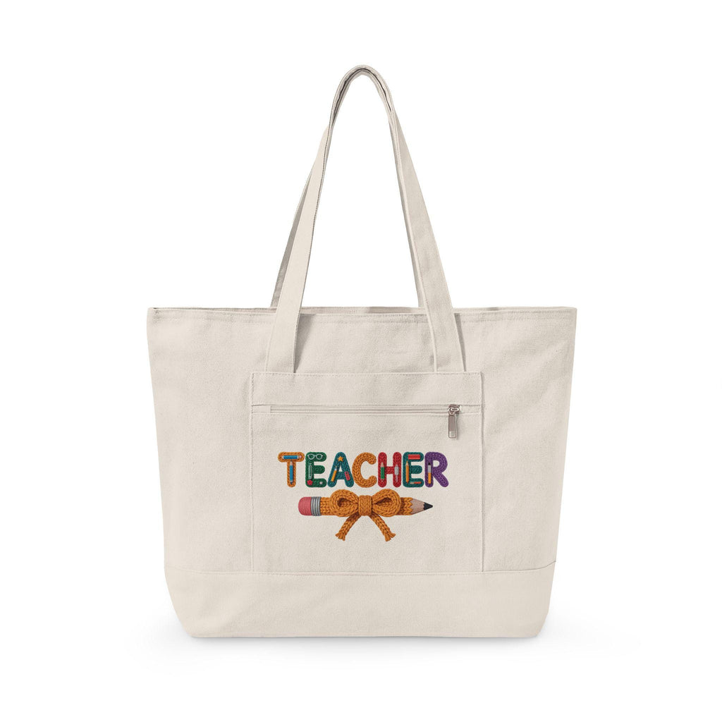 Teacher Floral Pencil Canvas Tote Bag | School Work Bag