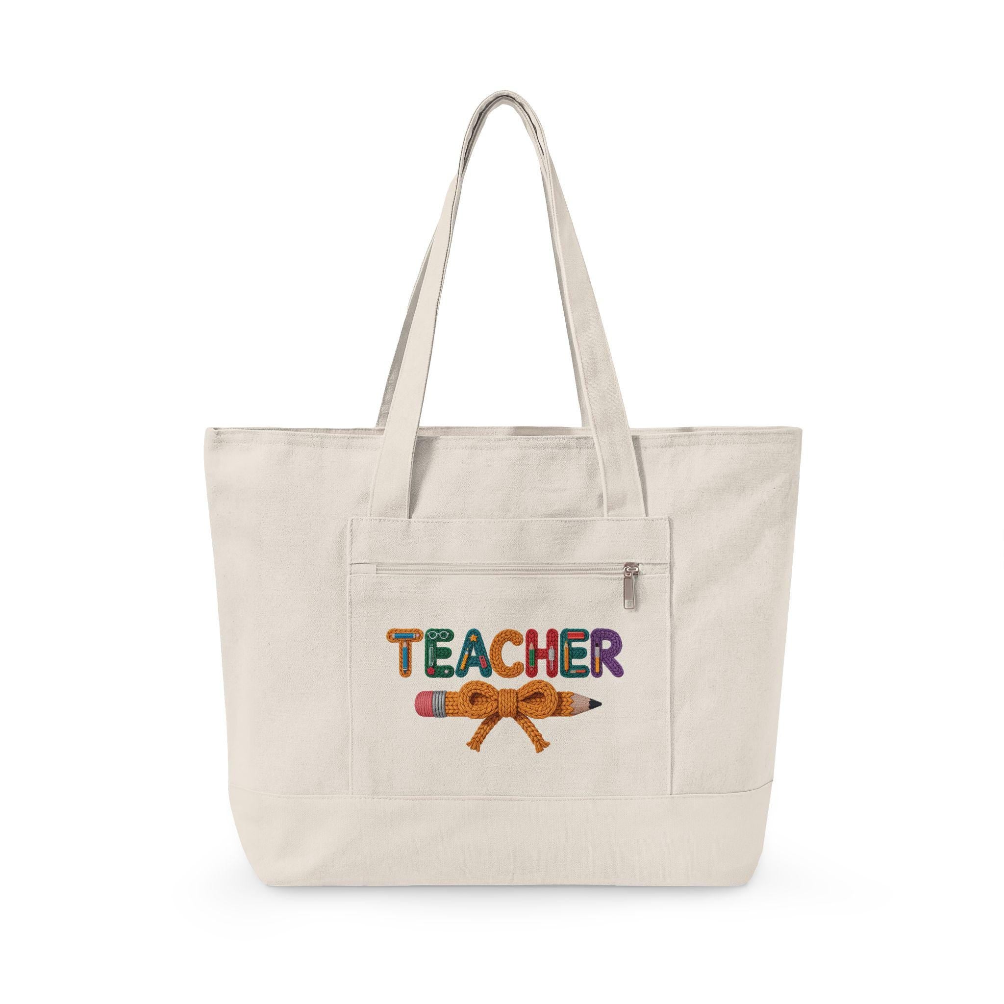 Teacher Floral Pencil Canvas Tote Bag | School Work Bag