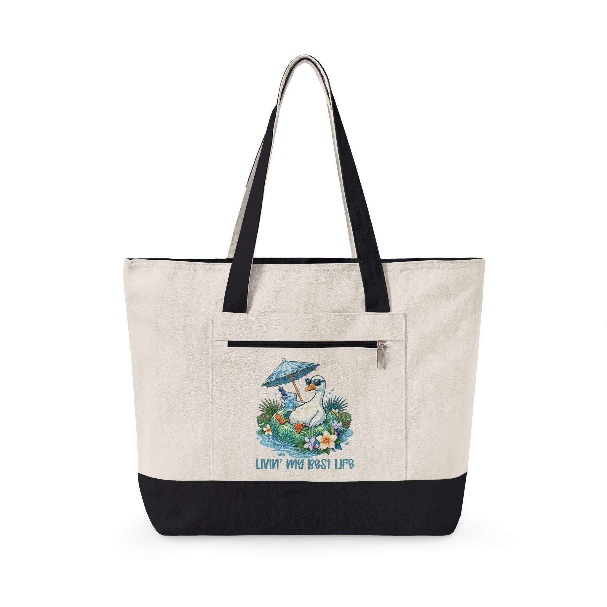 Beach Goose Canvas Tote Bag | Coastal Zippered Travel Bag