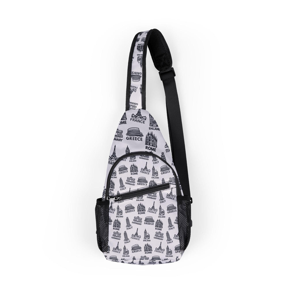 Globe Locations Graphic Sling Chest Bag, Travel Sling Chest Bag, Travel Accessory Bag, Her His Sling Chest Bag, Traveler Gift, Essential Bag