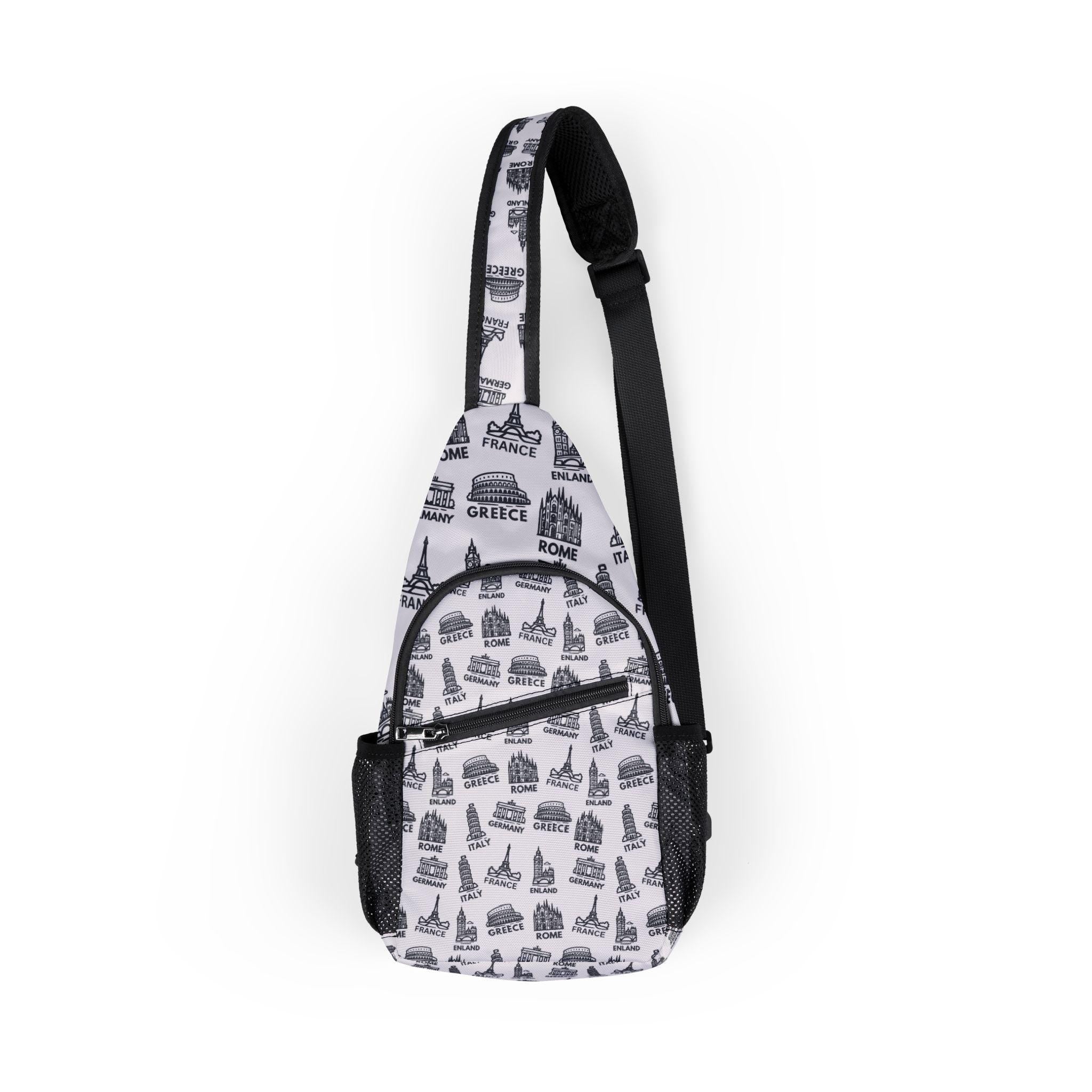 Globe Locations Graphic Sling Chest Bag, Travel Sling Chest Bag, Travel Accessory Bag, Her His Sling Chest Bag, Traveler Gift, Essential Bag