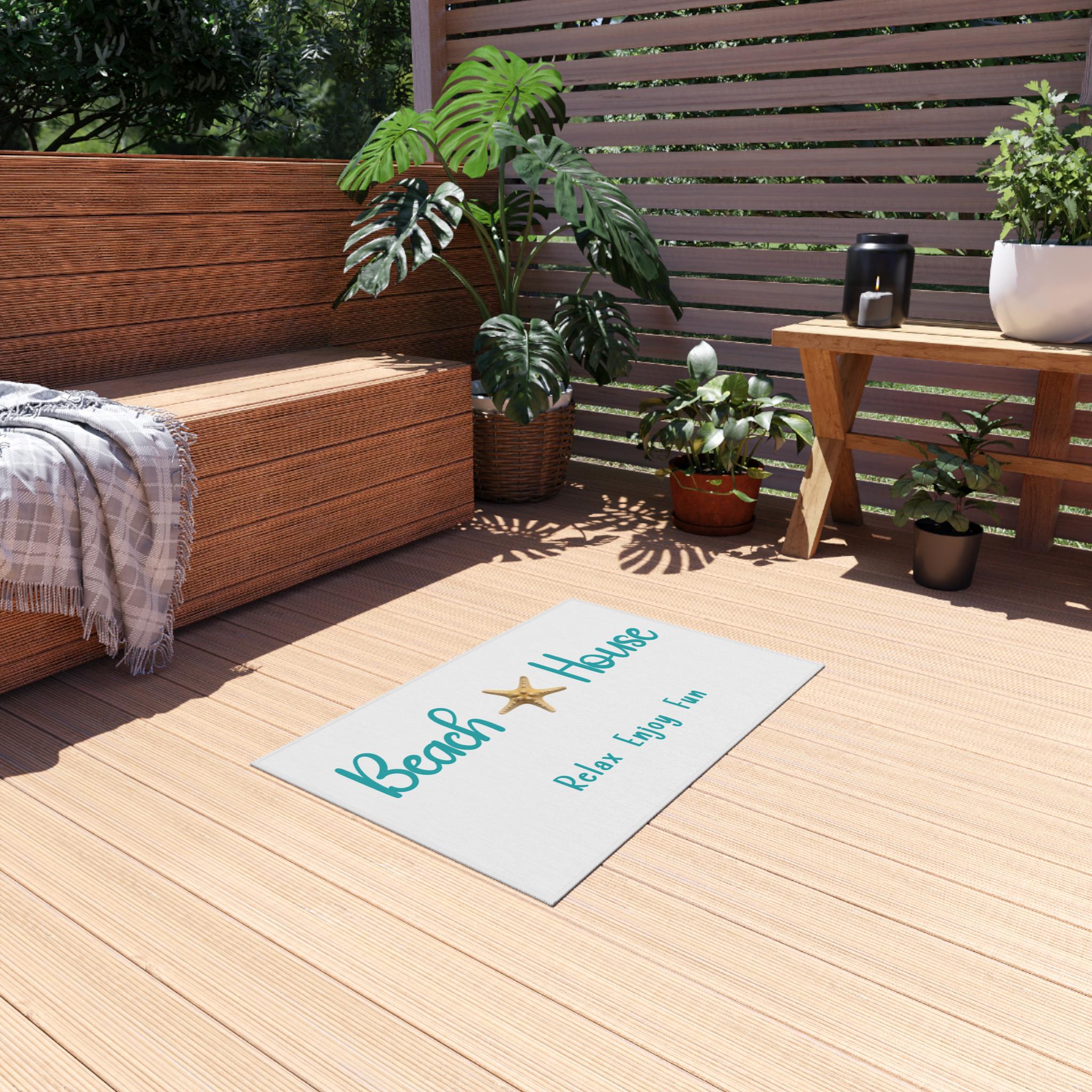 Beach House Starfish Outdoor Rug | Coastal Entry Mat, Patio Decor