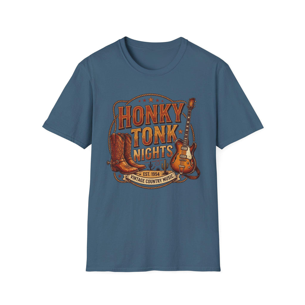 Honky Tonk Nights T-Shirt | Vintage Cowboy Boots Guitar Country Music Tee