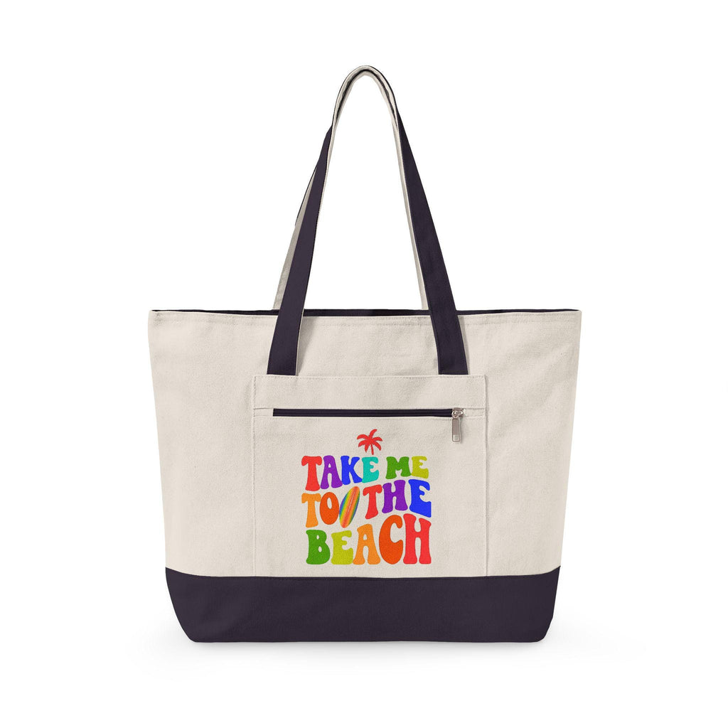 Canvas Beach Tote Bag | Zippered Travel Vacation Bag