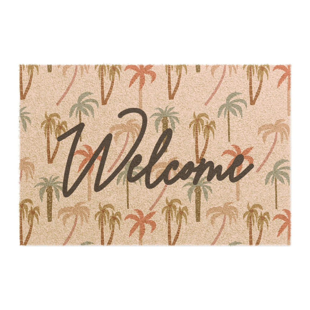 Welcome Palm Tree Coir Doormat | Tropical Entryway Decor