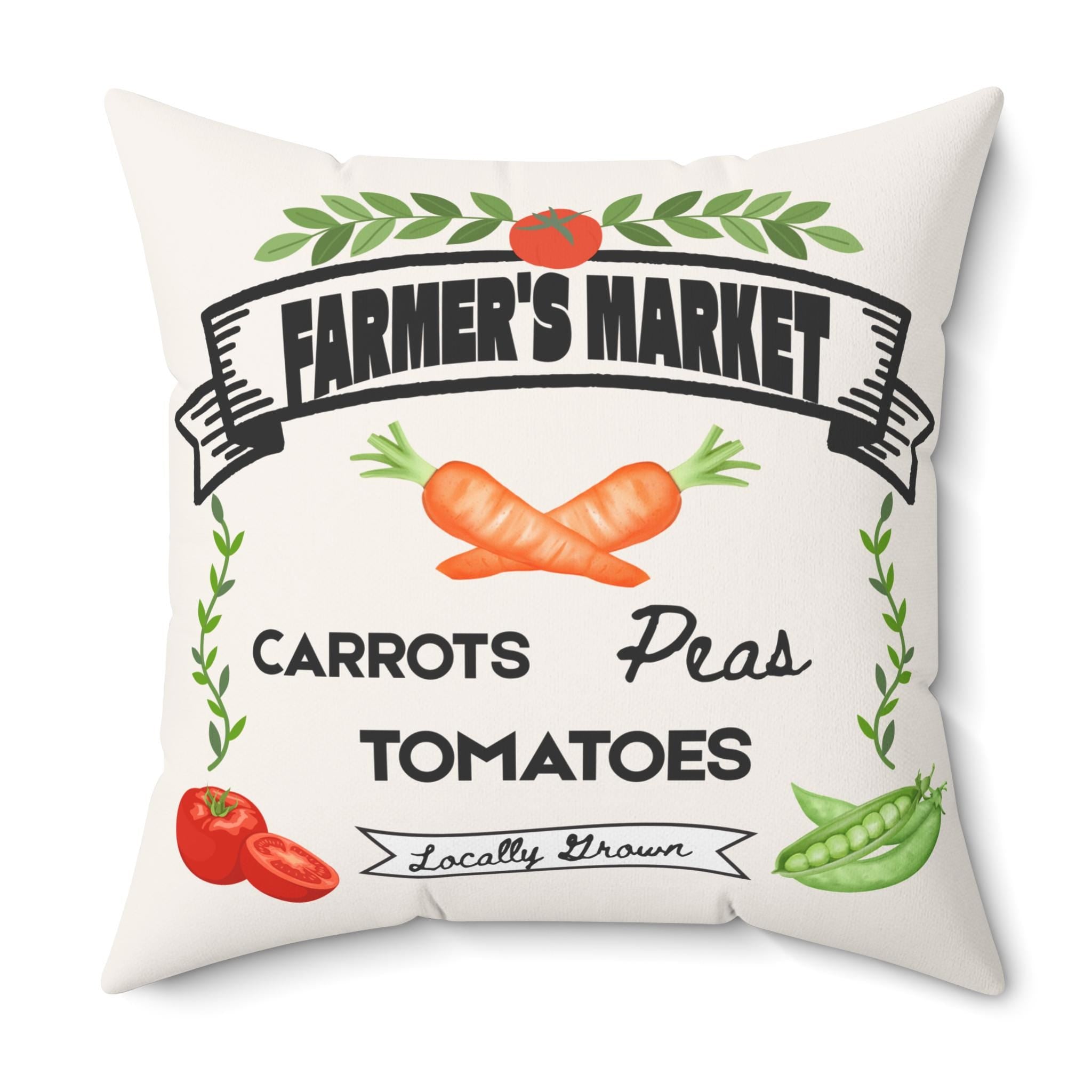 Farmer's Market Pillow, Watercolor Carrots Peas Tomatoes, Rustic Home Decor