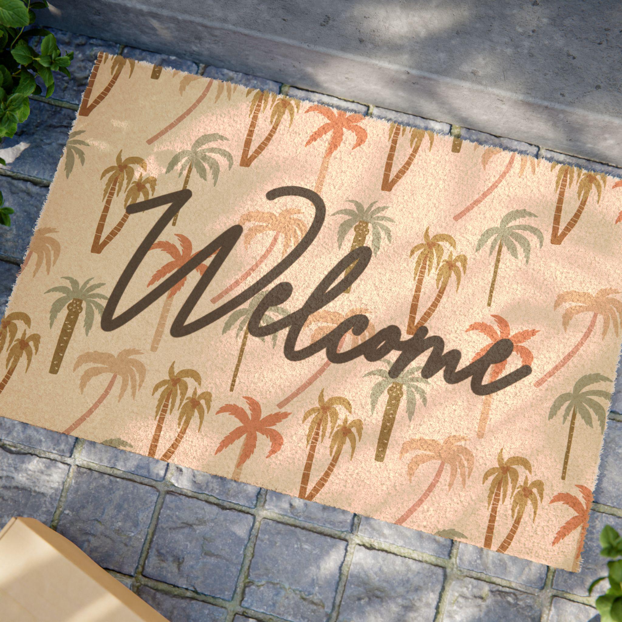 Welcome Palm Tree Coir Doormat | Tropical Entryway Decor