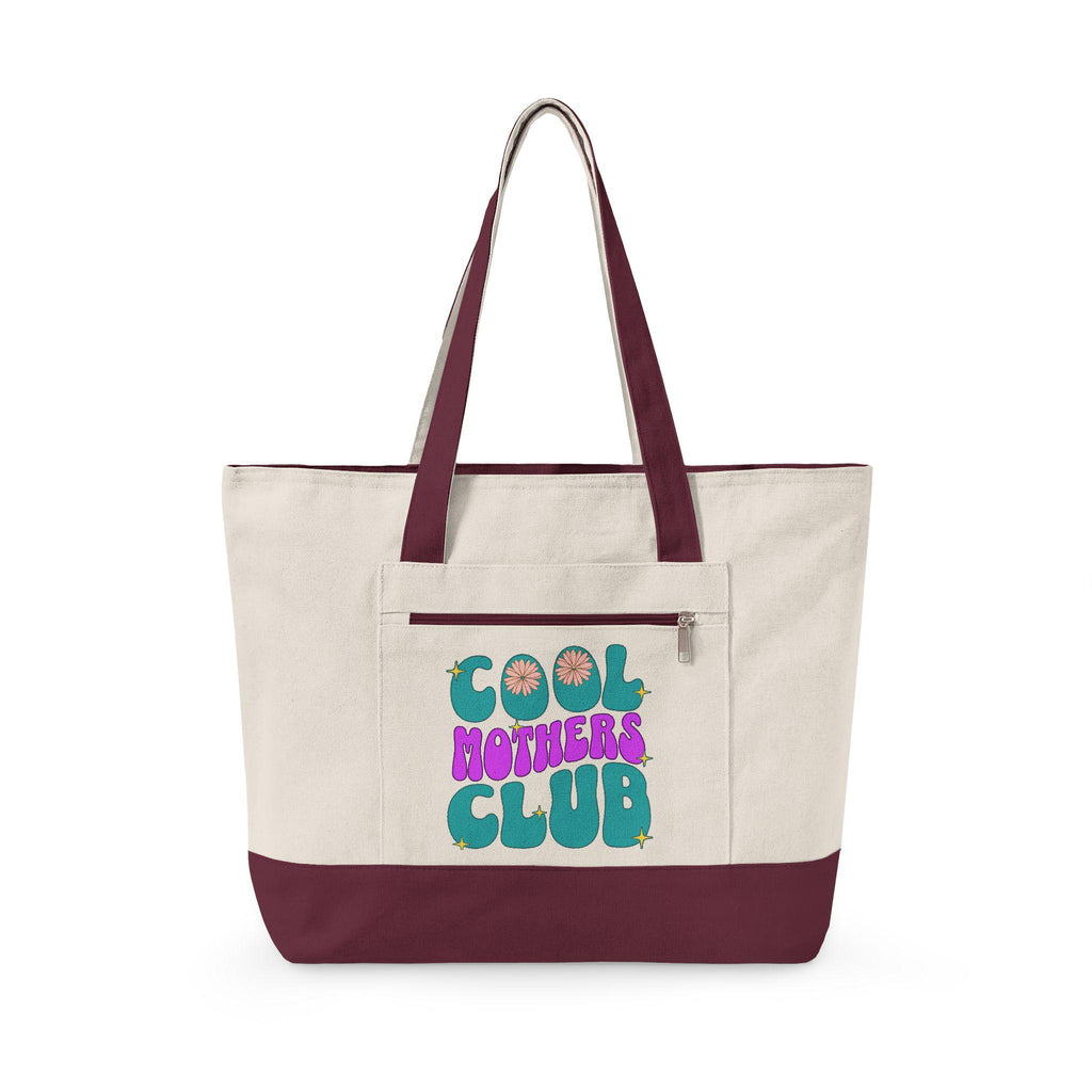 Mothers Club Zippered Canvas Tote | Retro Floral Design, Daily Shopping Bag
