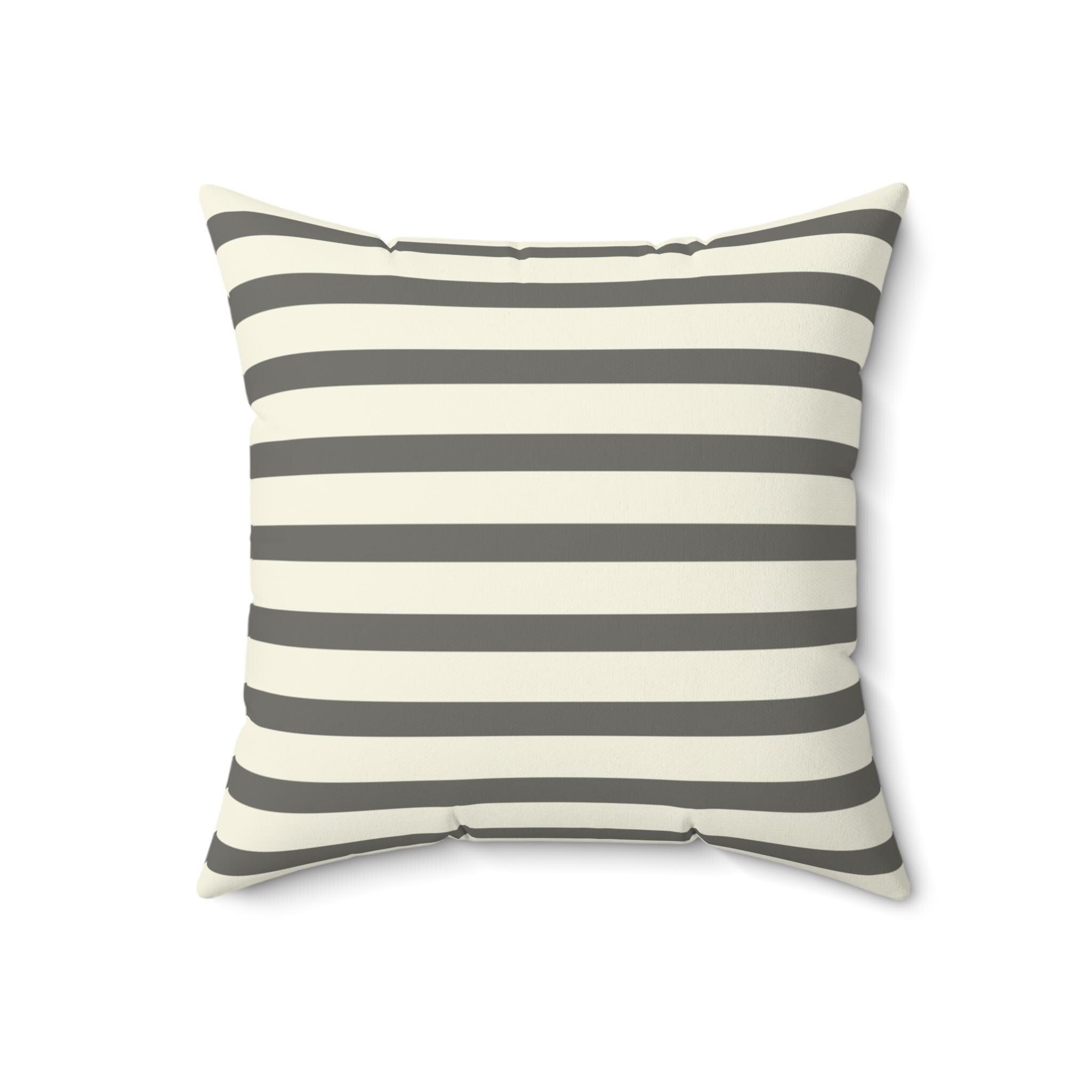 Gray Cream Horizontal Stripe Square Pillow, Modern Farmhouse Accent Cushion