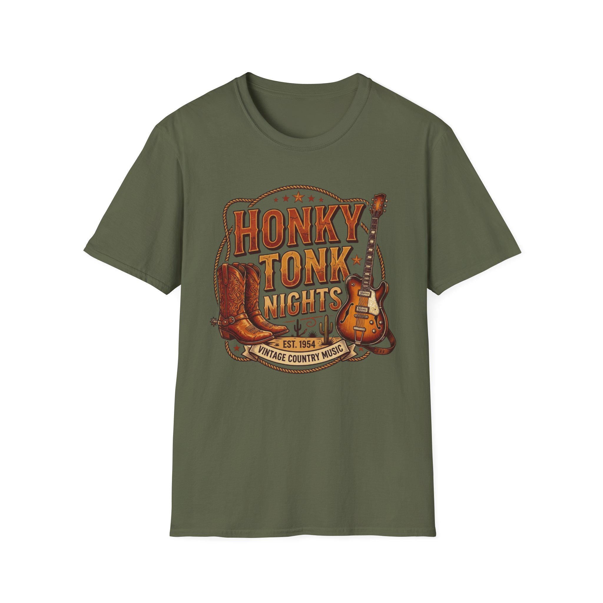 Honky Tonk Nights T-Shirt | Vintage Cowboy Boots Guitar Country Music Tee