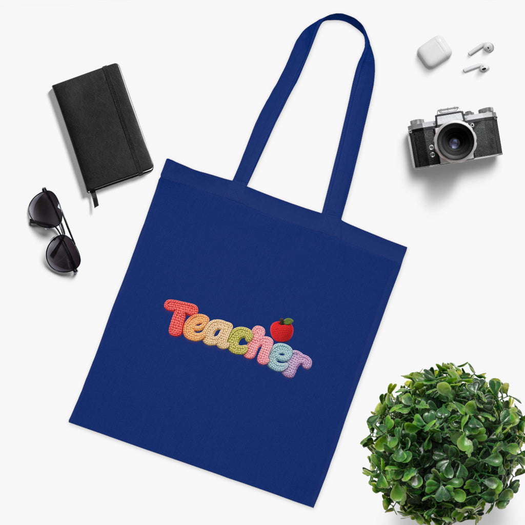 Teacher Tote Bag | Rainbow Letter Apple Design, Cotton Canvas